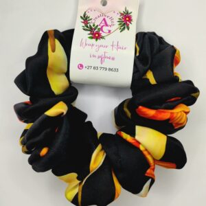 Black silk scrunchie inspired by Siskin bird.